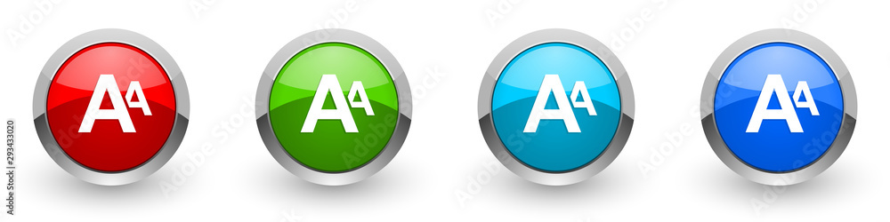 Poster alphabet silver metallic glossy icons, red, set of modern design buttons for web, internet and mobil