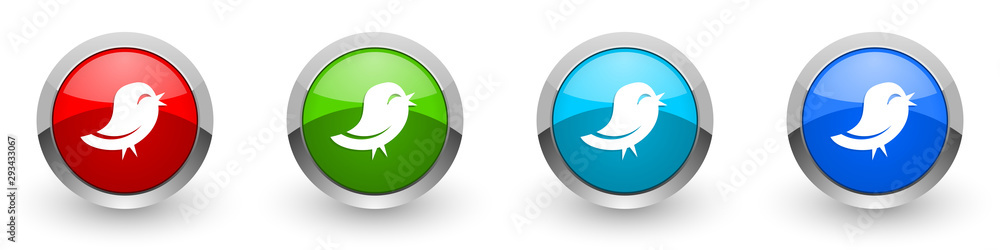 Poster twitter silver metallic glossy icons, red, set of modern design buttons for web, internet and mobile