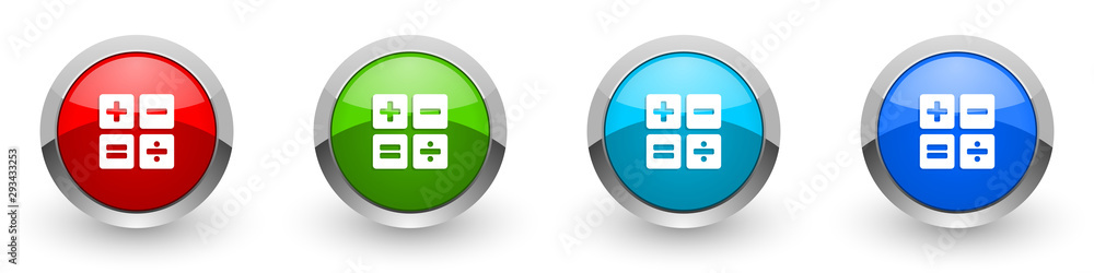 Poster calculator silver metallic glossy icons, red, set of modern design buttons for web, internet and mob