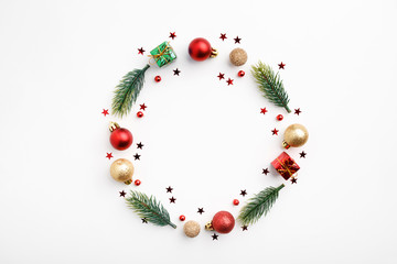 Christmas Round Frame from Branches and Christmas Balls.