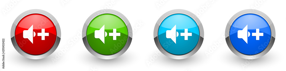 Poster speaker volume silver metallic glossy icons, red, set of modern design buttons for web, internet and