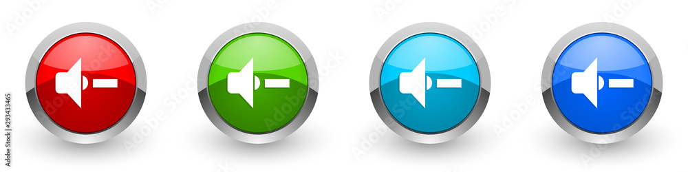 Aufkleber speaker volume silver metallic glossy icons, red, set of modern design buttons for web, internet and