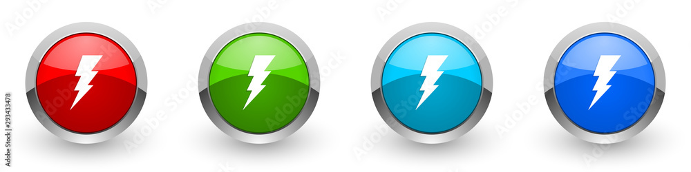 Fototapete bolt silver metallic glossy icons, red, set of modern design buttons for web, internet and mobile ap