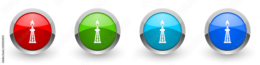 Poster gas silver metallic glossy icons, red, set of modern design buttons for web, internet and mobile app