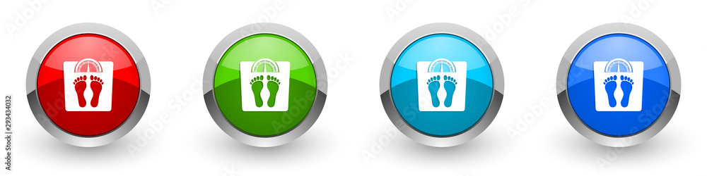 Poster weight silver metallic glossy icons, red, set of modern design buttons for web, internet and mobile 