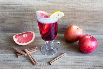 Hot wine drink with alcohol, mulled wine