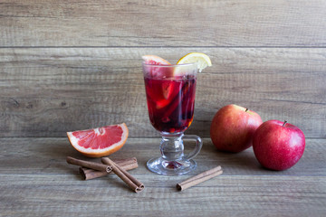 Hot wine drink with alcohol, mulled wine