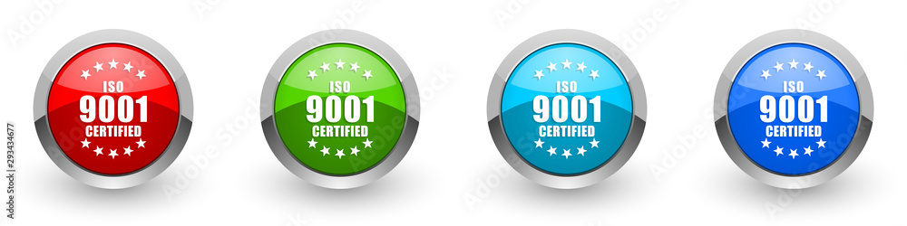 Aufkleber iso 9001 silver metallic glossy icons, red, set of modern design buttons for web, internet and mobil