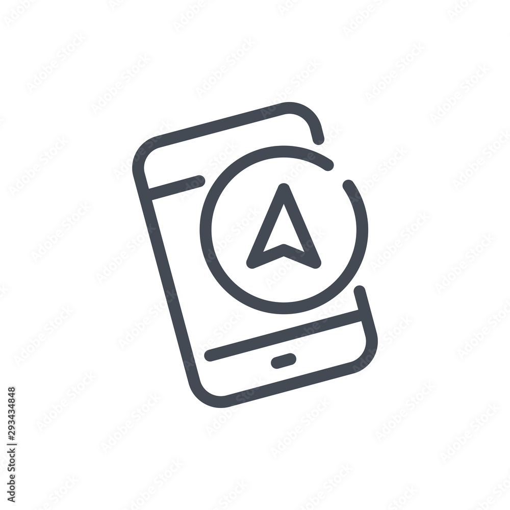 Poster gps navigation line icon. mobile phone with navigator vector outline sign.