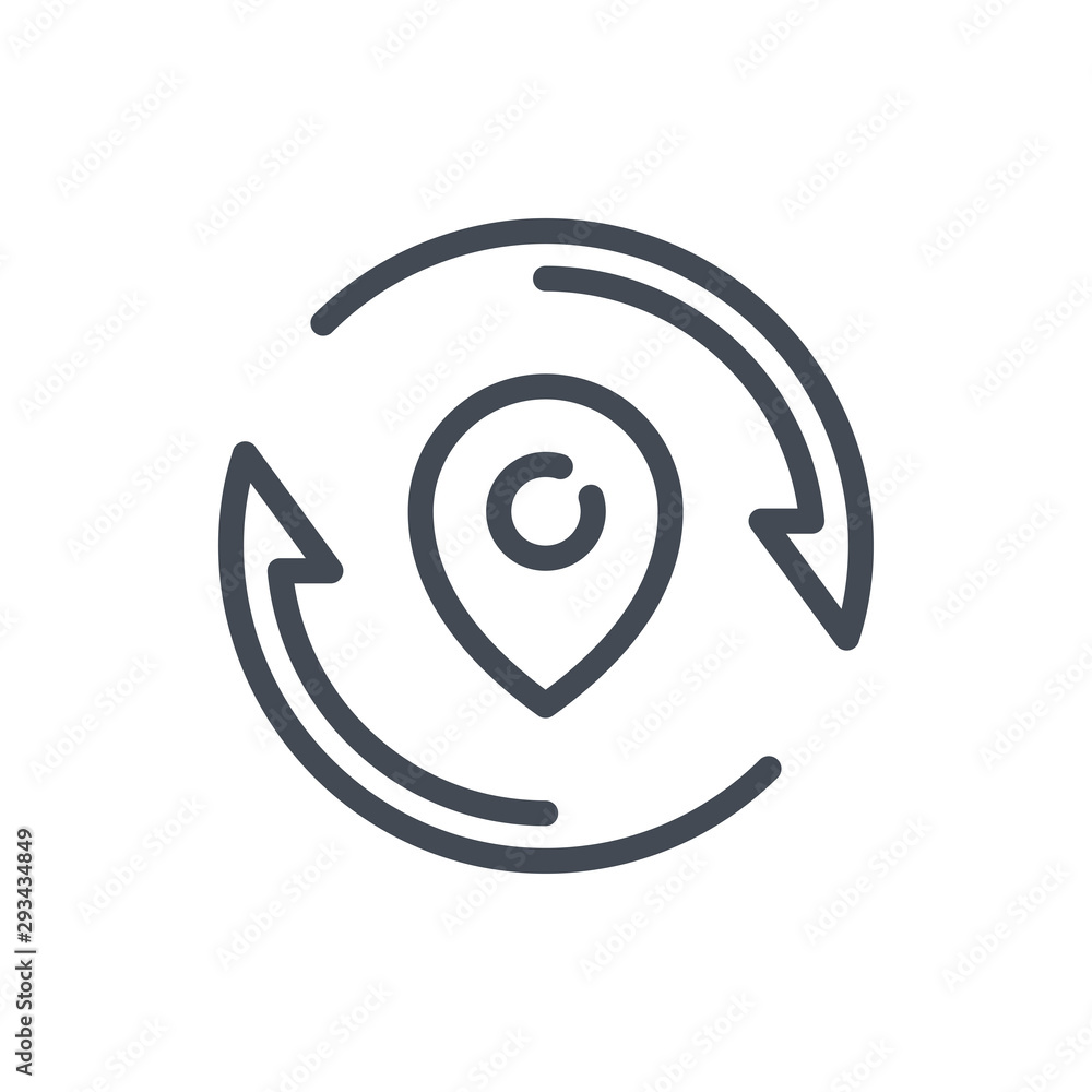 Poster update location line icon. distance synchronization vector outline sign.