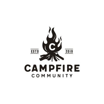 Bonfire Camp Fire Flame Vintage Retro Logo Design