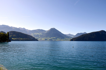 Landscape view from Vitznau of the beautiful Lake Lucerne from the lake shore