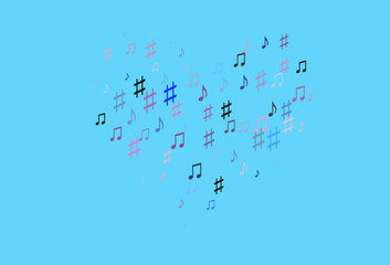 Light Blue, Red vector background with music symbols.