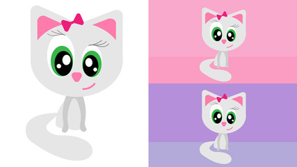 Cute kitty with big green eyes will be an excellent illustration for a postcard or other printed materials.