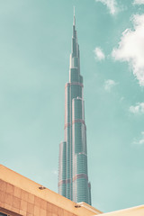 Architectual view of Burj Khalifa in Dubai downtown