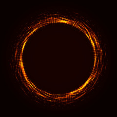 Orange vibrant neon glowing circle. Colorful round frame. Abstract bright ring. Shine vector stroke illustration for your design, banner, ad.