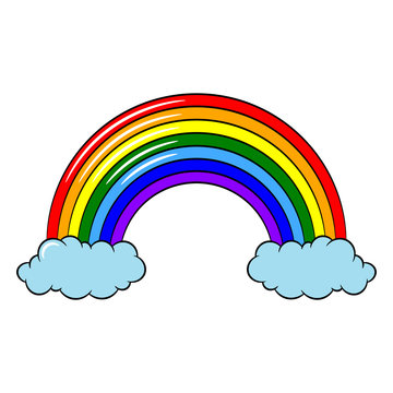 Bright color rainbow on the clouds. Vector drawing. Isolated object on a white background. Isolate.