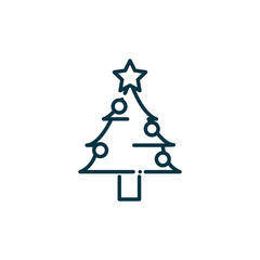 pine tree happy christmas line icon
