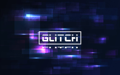 Glitch digital background. Video problem with pixel noise. VHS color template with random lines and shapes. No signal concept. Bright distortions. Vector illustration