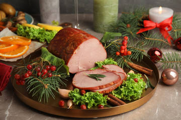 Delicious ham served on table. Christmas dinner