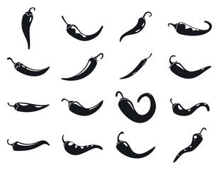 Chili vegetables icons set. Simple set of chili vegetables vector icons for web design on white background - obrazy, fototapety, plakaty