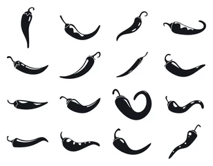 Foto auf Alu-Dibond Chili vegetables icons set. Simple set of chili vegetables vector icons for web design on white background © anatolir