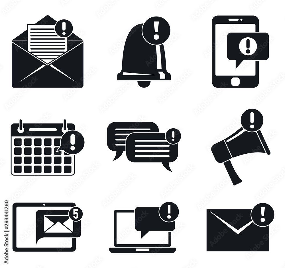 Poster notification message icons set. simple set of notification message vector icons for web design on wh