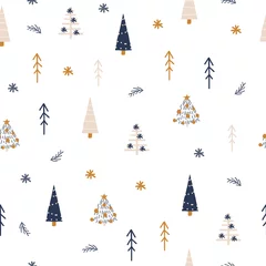 Tuinposter Seamless pattern with Christmas tree. Cute holiday print. Vector hand drawn illustration. © bilaaa