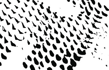 Monochrome texture composed of irregular graphic elements. Distressed uneven grunge background. Abstract vector illustration. Overlay for interesting effect and depth. Isolated on white background.