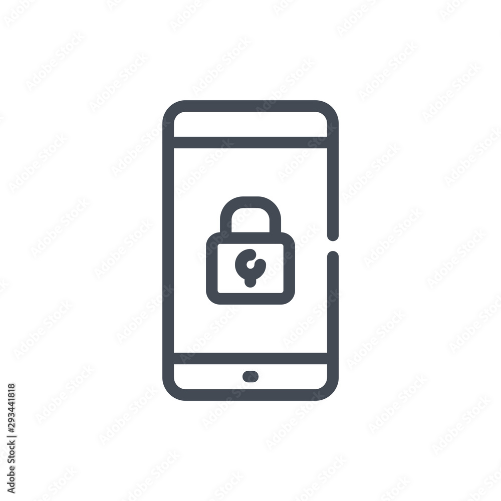 Poster smartphone data protection line icon. mobile phone with lock on the screen vector outline sign.