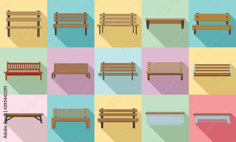 Aufkleber bench icons set. flat set of bench vector icons for web design