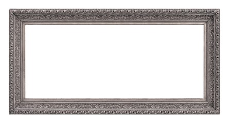 Panoramic silver frame for paintings, mirrors or photo isolated on white background