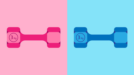 Fitness equipment. Dumbbells in pink and blue.