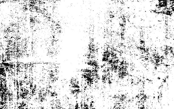 Monochrome texture composed of irregular graphic elements. Distressed uneven grunge background. Abstract vector illustration. Overlay for interesting effect and depth. Isolated on white background.