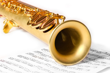 soprano saxophone on white background