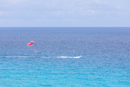 Parasailing in Caribbean Sea, Cancun beach