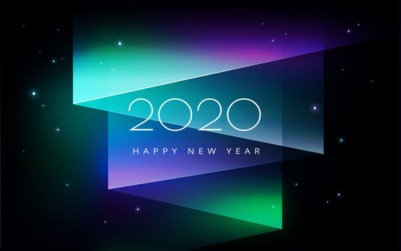 Aurora borealis 2020 New Year greeting card design abstract vector background