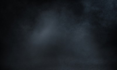 Wet asphalt, reflection of neon lights, a searchlight, smoke. Abstract light in a dark empty street with smoke, smog. Dark background scene of empty street, night view, night city.