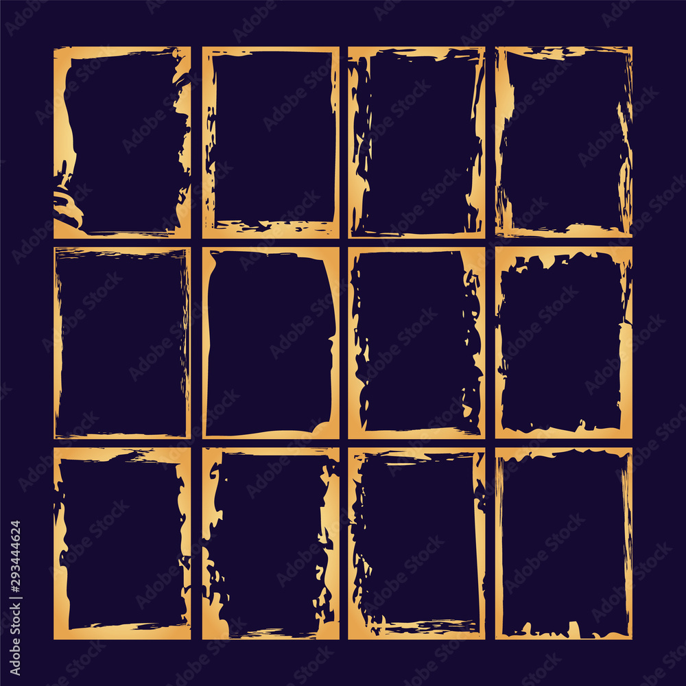 Poster golden grunge textured frames collection. vector rusty design template