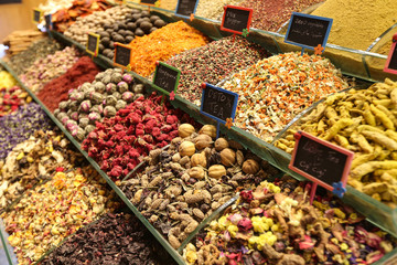 Teas and Spices in Spice Bazaar, Istanbul, Turkey