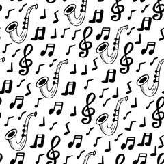 hand drawn seamless pattern with musical signs