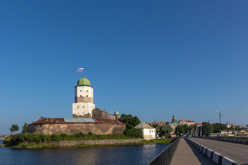 Ancient castle in Vyborg, Russia. View from bridge..