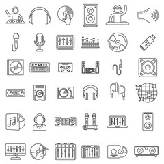Dj icons set. Outline set of dj vector icons for web design isolated on white background