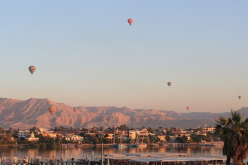 hot air balloon flying over Nile