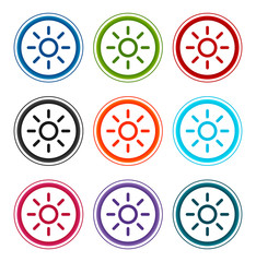 Screen brightness sun icon flat round buttons set illustration design