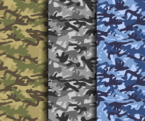 Set of four seamless camouflage fabric patterns. Vector illustration.
