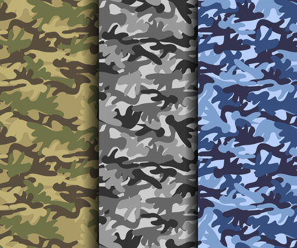 Set of four seamless camouflage fabric patterns. Vector illustration.