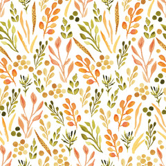 Colorful autumn leaves seamless pattern. Vectorized watercolor painting.