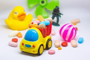 toy truck loaded with medication and others toys