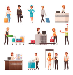 Airport Cartoon Icons Set
